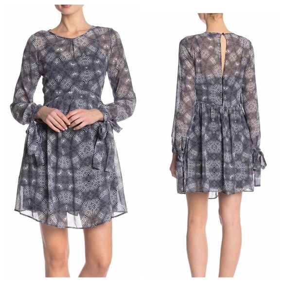 Sam Edelman Geometric Printed Tie Sleeve Dress - Picture 1 of 8